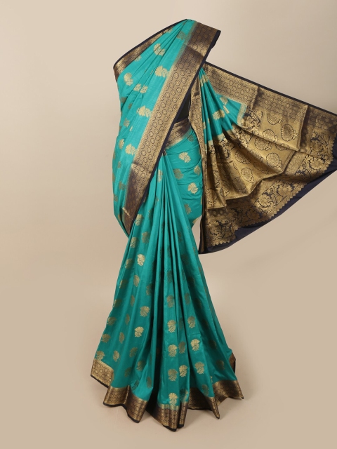 

Pothys Turquoise Blue & Black Woven Design Zari Jute Silk Saree