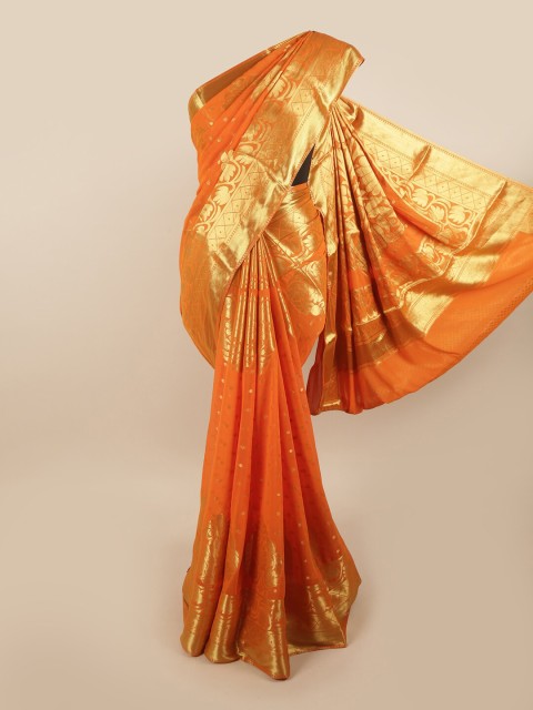 

Pothys Orange & Gold Ethnic Motifs Woven Design Zari Saree