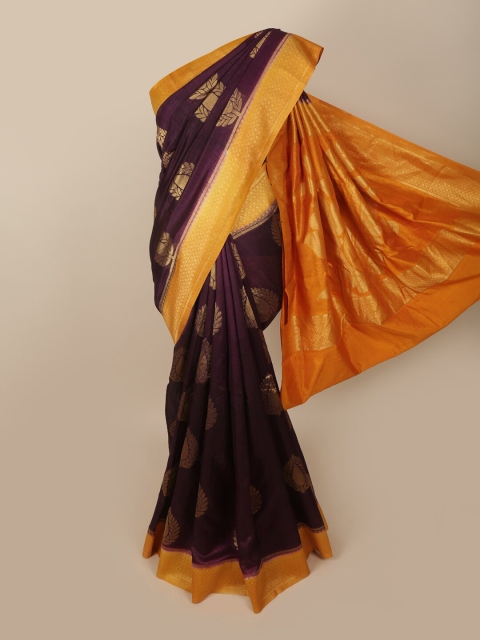 

Pothys Burgundy & Orange Ethnic Motifs Jute Silk Saree