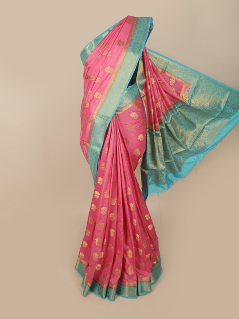 

Pothys Pink & Blue Ethnic Motifs Zari Jute Silk Saree