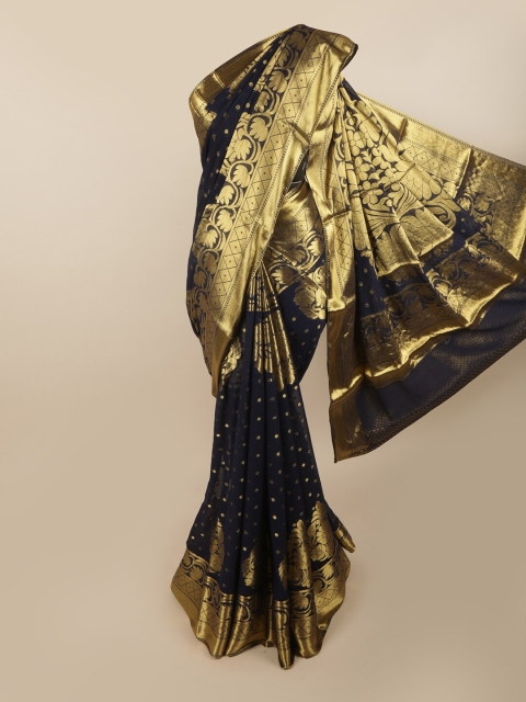 

Pothys Navy Blue & Gold-Toned Woven Design Zari Art Silk Saree