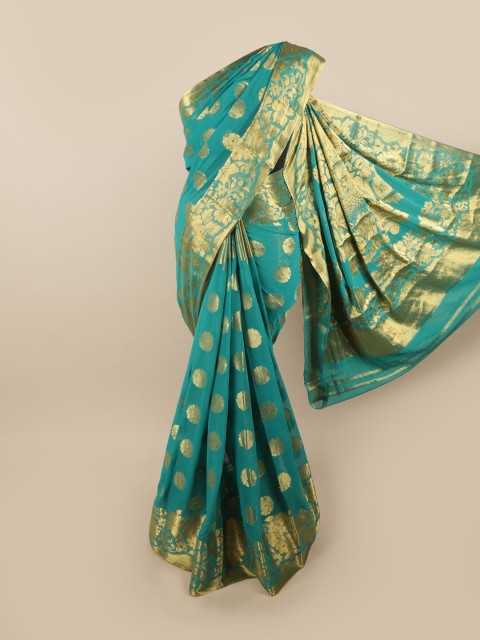 

Pothys Sea Green & Gold-Toned Ethnic Motifs Zari Art Silk Saree
