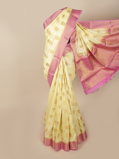 

Pothys Yellow & Magenta Ethnic Motifs Zari Jute Silk Saree