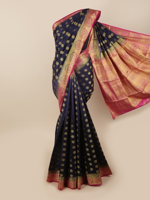 

Pothys Navy Blue & Magenta Woven Design Zari Jute Silk Saree