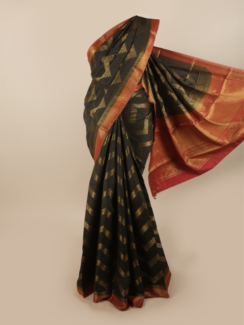 

Pothys Black & Red Woven Design Zari Jute Silk Saree