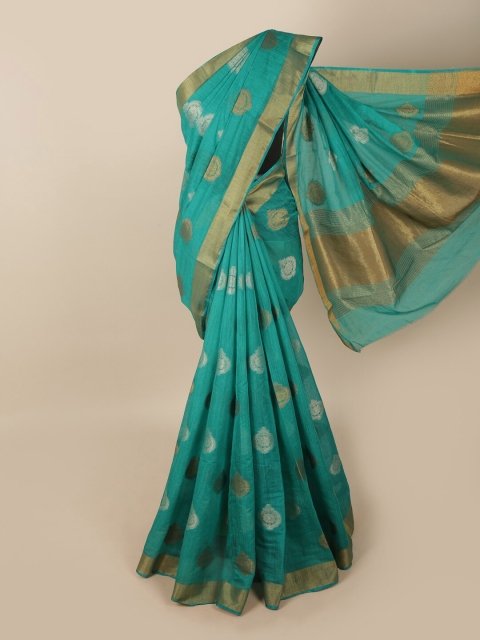 

Pothys Green & Gold-Toned Ethnic Motifs Zari Jute Silk Saree
