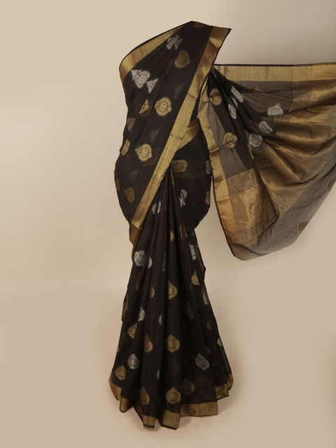 

Pothys Black & Gold-Toned Woven Design Jute Silk Saree