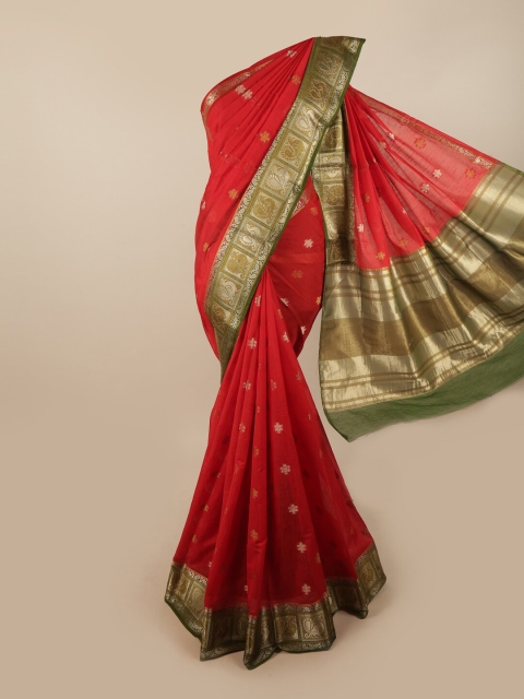 

Pothys Red & Green Woven Design Zari Jute Silk Saree