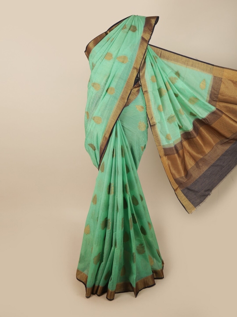 

Pothys Green & Gold-Toned Ethnic Motifs Zari Jute Silk Saree