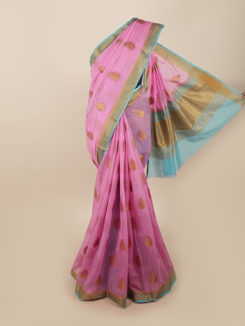 

Pothys Pink & Blue Ethnic Motifs Woven Design Jute Silk Saree