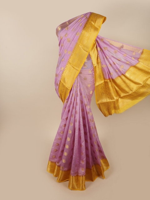 

Pothys Lavender & Gold-Toned Ethnic Motifs Jute Silk Saree