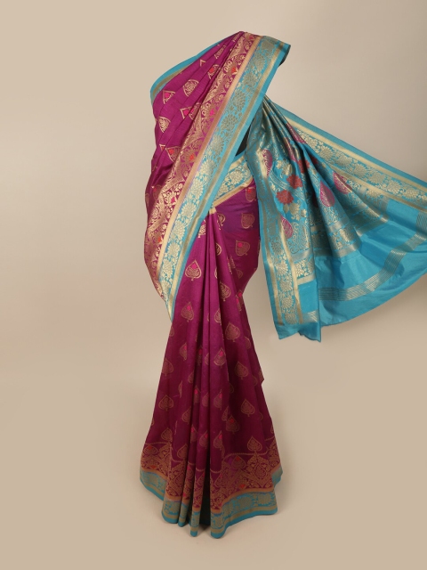 

Pothys Magenta & Turquoise Blue Woven Design Zari Jute Silk Saree