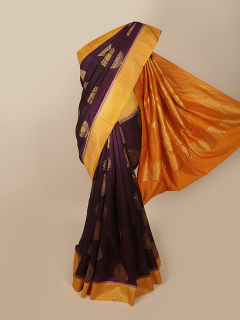 

Pothys Purple & Yellow Floral Zari Jute Silk Saree