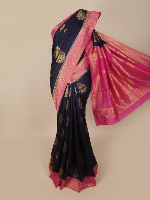 

Pothys Navy Blue & Magenta Ethnic Motifs Zari Jute Silk Saree