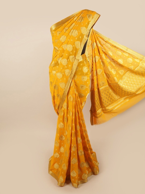 

Pothys Yellow & Gold-Toned Woven Design Art Silk Saree