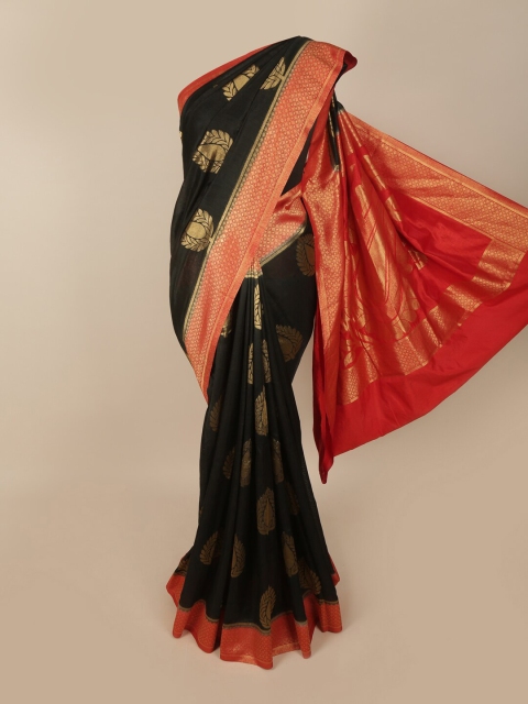 

Pothys Black & Red Ethnic Motifs Zari Jute Silk Saree