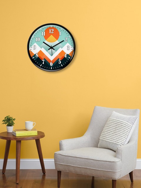 

999Store Turquoise Blue & Black Sunset Mountains Round Contemporary Wall Clock