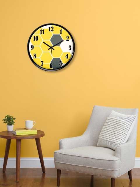 

999Store Yellow & Grey Modern Honeycomb & Hexagon Printed Contemporary Wall Clock