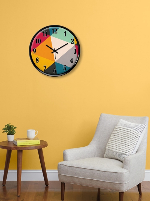 

999Store Pink & Yellow Abstract Printed Round Contemporary Wall Clock