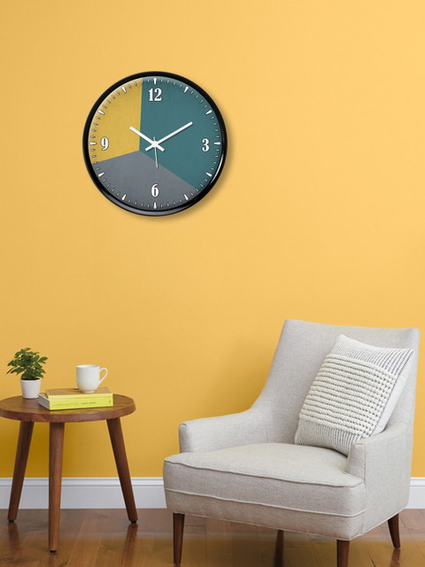 

999Store Yellow & Teal Blue Printed Contemporary Wall Clock