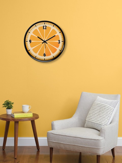 

999Store Orange & Black Printed Contemporary Wall Clock