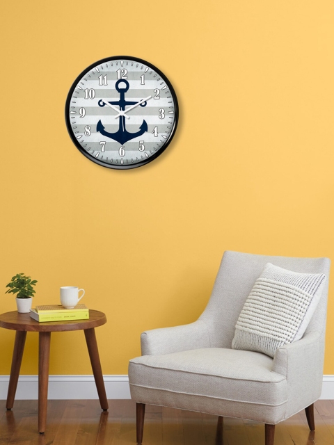 

999Store Grey & White Anchor Printed Round Traditional Wall Clock