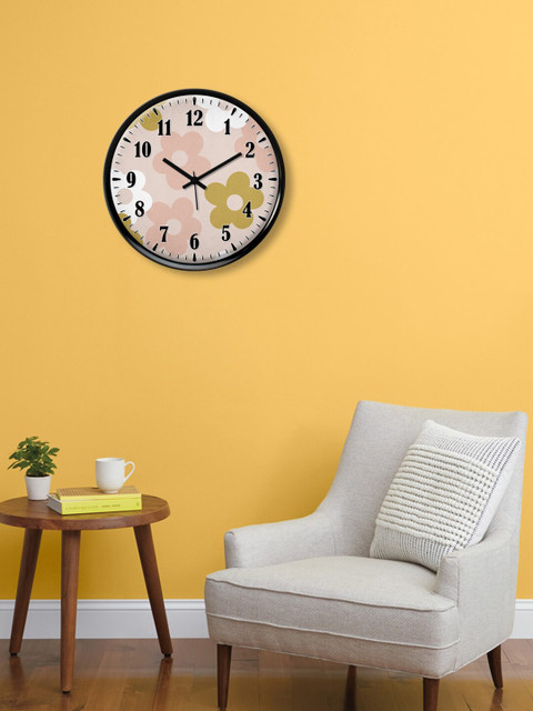 

999Store Multi Floral Printed Round Wall Clock, Rose