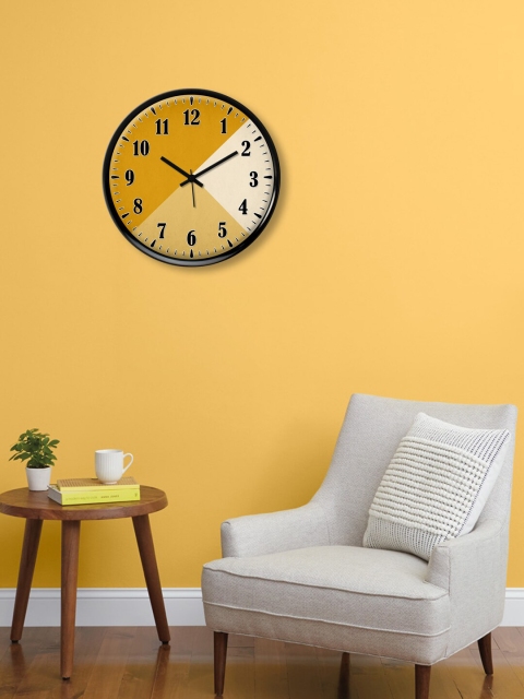 

999Store Yellow & Off White Geometric Triangles Printed Contemporary Wall Clock