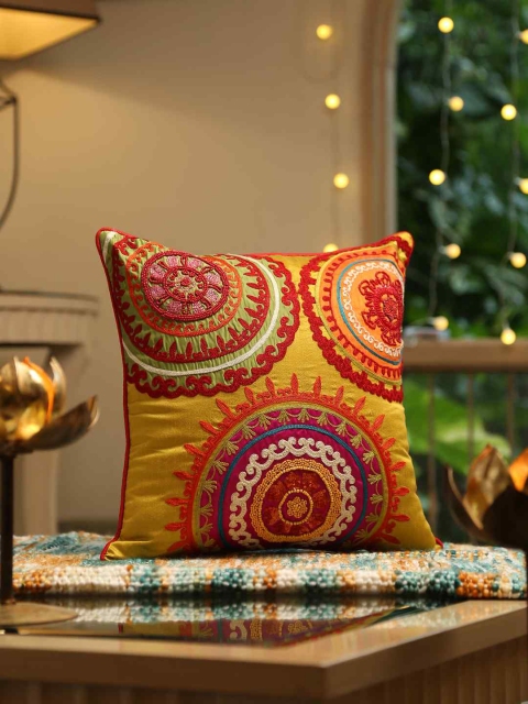 

Amoliconcepts Mustard & Red Floral Square Cushion Covers