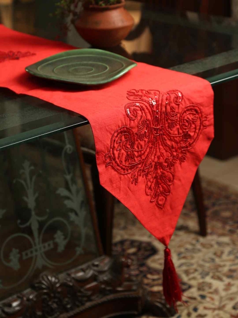 

Amoliconcepts Red Embellished Table Runner