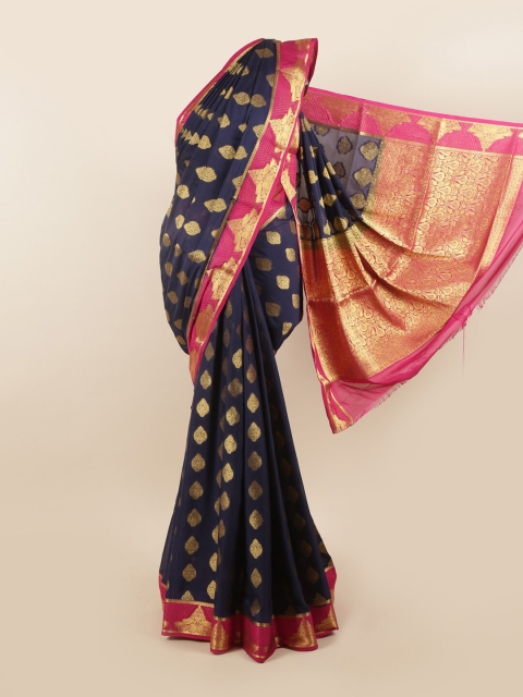 

Pothys Navy Blue & Pink Woven Design Zari Pure Crepe Saree