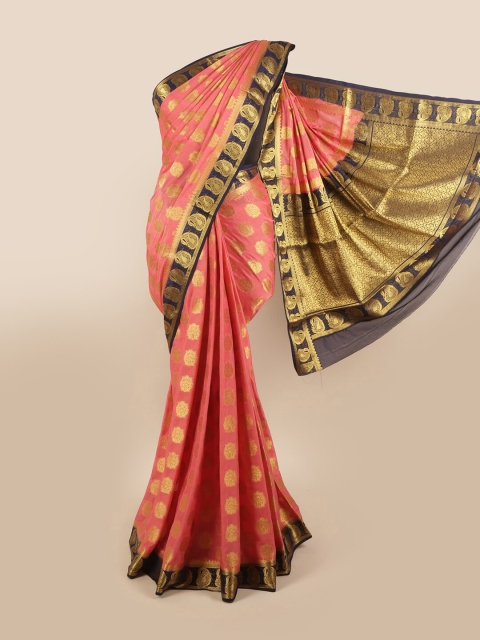 

Pothys Peach-Coloured & Gold-Toned Ethnic Motifs Pure Crepe Saree