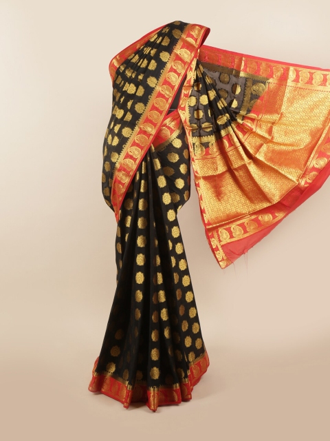

Pothys Black & Gold-Coloured Ethnic Motifs Zari Pure Crepe Saree