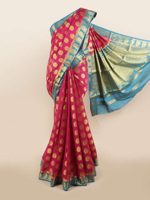 

Pothys Pink & Blue Woven Design Zari Pure Crepe Saree