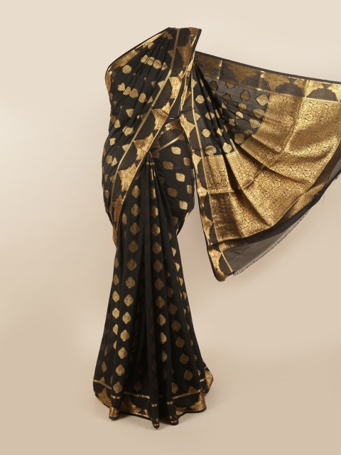 

Pothys Black & Gold-Toned Woven Design Pure Crepe Saree