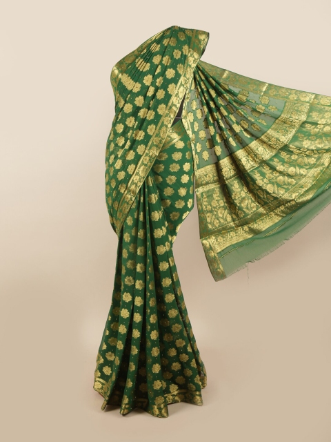 

Pothys Green & Gold-Toned Ethnic Motifs Zari Pure Georgette Saree