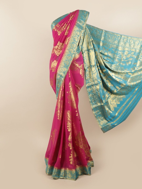 

Pothys Pink & Gold-Toned Ethnic Motifs Zari Pure Georgette Saree