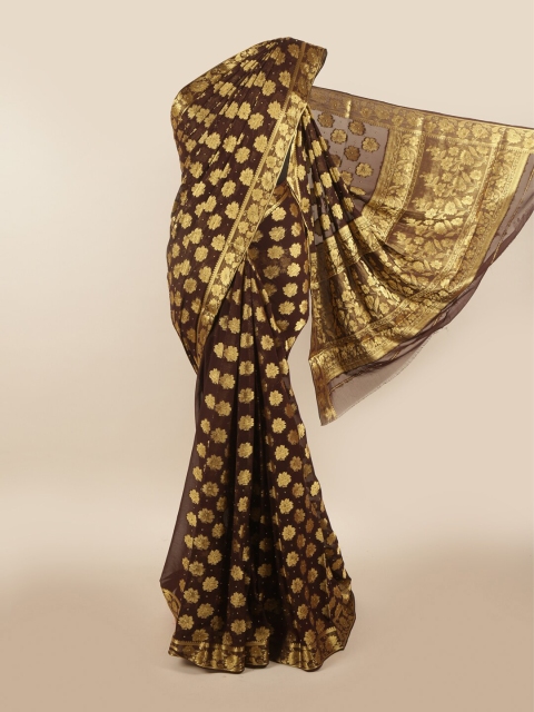 

Pothys Brown & Gold Floral Embroidered Beads & Stones Saree