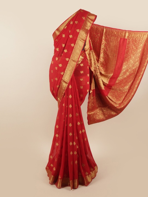 

Pothys Red & Gold-Toned Ethnic Motifs Pure Georgette Saree