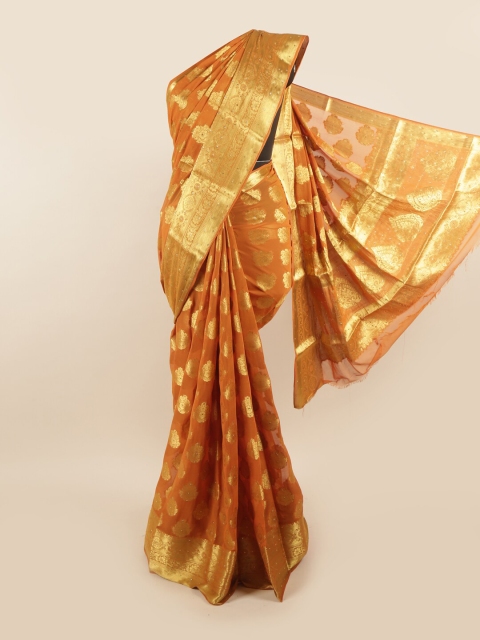 

Pothys Mustard & Gold-Toned Ethnic Motifs Pure Georgette Saree