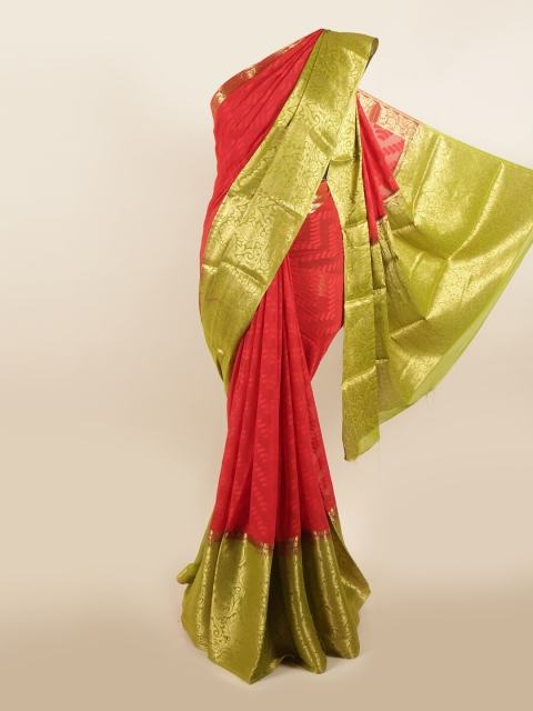 

Pothys Red & Green Woven Design Zari Pure Georgette Saree