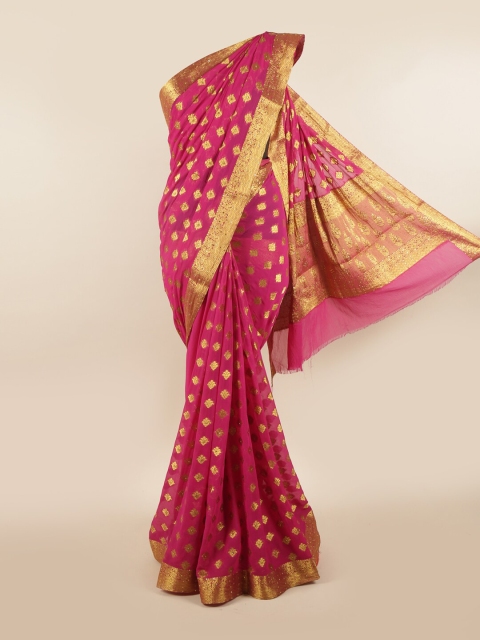 

Pothys Pink & Gold-Toned Woven Design Zari Pure Georgette Saree