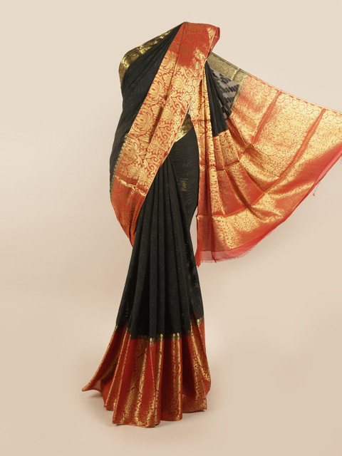 

Pothys Black & Red Floral Embroidered Zari Saree
