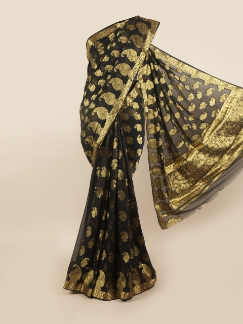 

Pothys Black & Gold-Toned Woven Design Zari Pure Georgette Saree