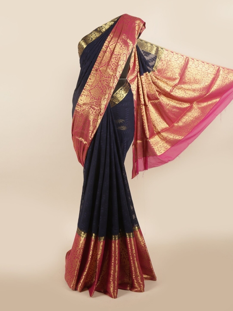 

Pothys Navy Blue & Pink Ethnic Motifs Zari Pure Georgette Saree