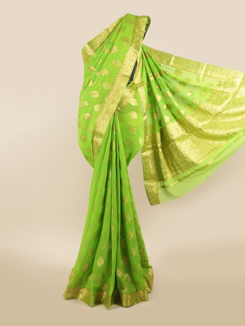 

Pothys Green & Gold-Toned Ethnic Motifs Pure Georgette Saree