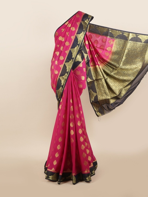 

Pothys Pink & Gold-Toned Ethnic Motifs Pure Crepe Saree
