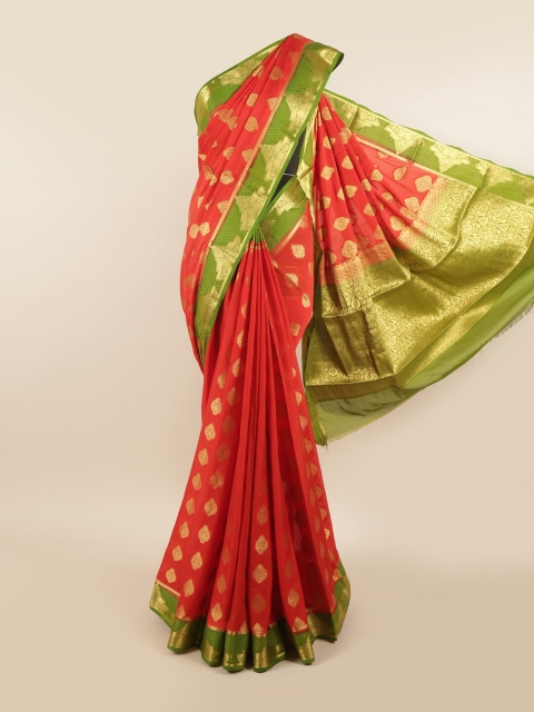 

Pothys Red & Green Ethnic Motifs Zari Pure Crepe Saree