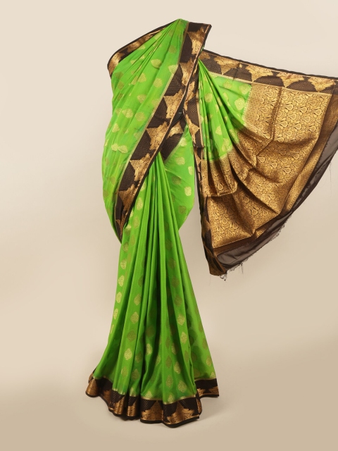 

Pothys Green & Gold-Toned Woven Design Zari Pure Crepe Saree