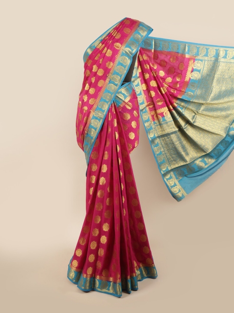 

Pothys Pink & Gold-Toned Ethnic Motifs Zari Pure Crepe Saree